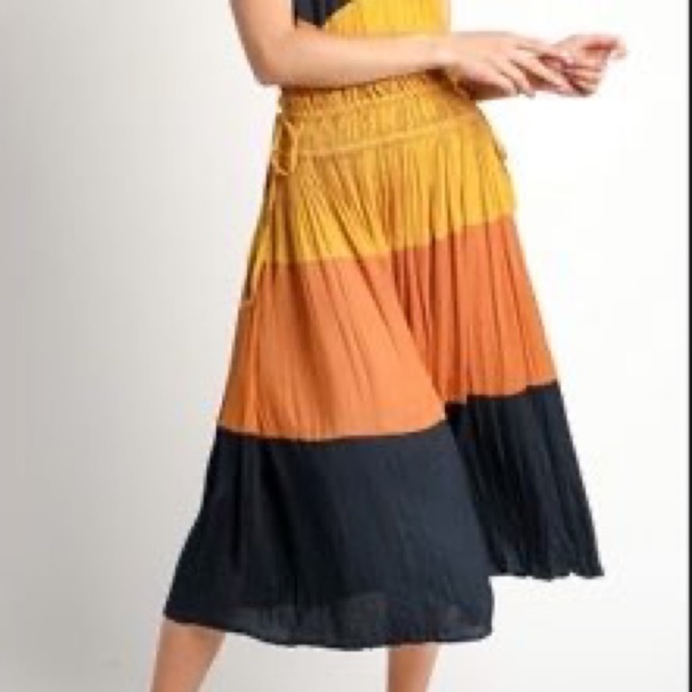 Current Air Yellow, Orange, and Black Midi Skirt